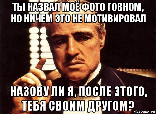 ты назвал моё фото говном, но ничем это не мотивировал назову ли я, после этого, тебя своим другом?, Мем крестный отец