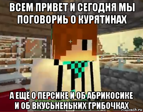 всем привет и сегодня мы поговориь о курятинах а ещё о персике и об абрикосике и об вкусьненьких грибочках, Мем лолололошка