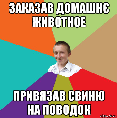 заказав домашнє животное привязав свиню на поводок, Мем  малый паца