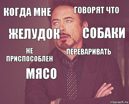 когда мне говорят что не приспособлен   переваривать мясо  желудок собаки, Комикс мое лицо