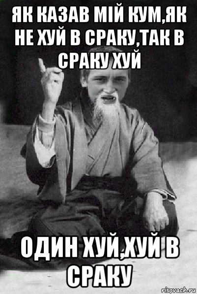 як казав мій кум,як не хуй в сраку,так в сраку хуй один хуй,хуй в сраку, Мем Мудрий паца