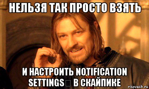 нельзя так просто взять и настроить notification settings  в скайпике, Мем Нельзя просто так взять и (Боромир мем)