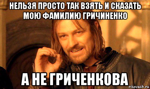 нельзя просто так взять и сказать мою фамилию гричиненко а не гриченкова, Мем Нельзя просто так взять и (Боромир мем)