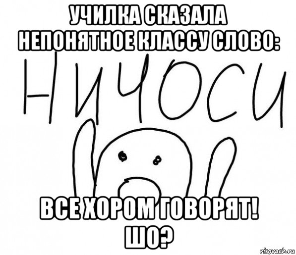 училка сказала непонятное классу слово: все хором говорят! шо?, Мем  Ничоси