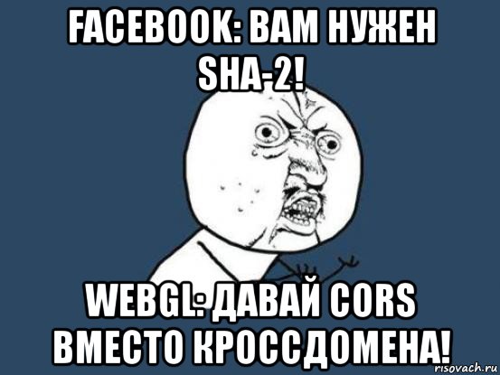 facebook: вам нужен sha-2! webgl: давай cors вместо кроссдомена!, Мем Ну почему