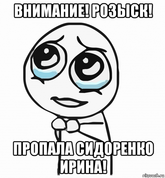 внимание! розыск! пропала сидоренко ирина!, Мем  ну пожалуйста (please)