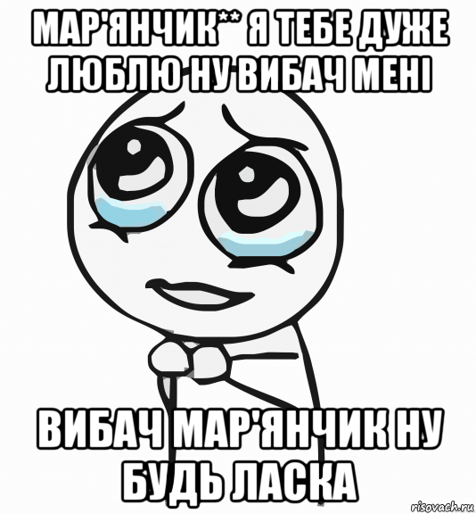 мар'янчик** я тебе дуже люблю ну вибач мені вибач мар'янчик ну будь ласка, Мем  ну пожалуйста (please)