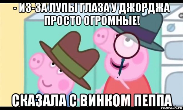 - из-за лупы глаза у джорджа просто огромные! сказала с винком пеппа, Мем  Пеппа холмс