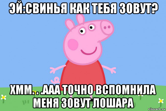 эй:свинья как тебя зовут? хмм. . .ааа точно вспомнила меня зовут лошара