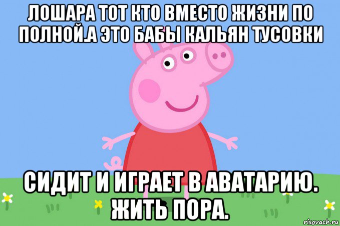 лошара тот кто вместо жизни по полной.а это бабы кальян тусовки сидит и играет в аватарию. жить пора., Мем Пеппа