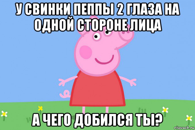 у свинки пеппы 2 глаза на одной стороне лица а чего добился ты?, Мем Пеппа