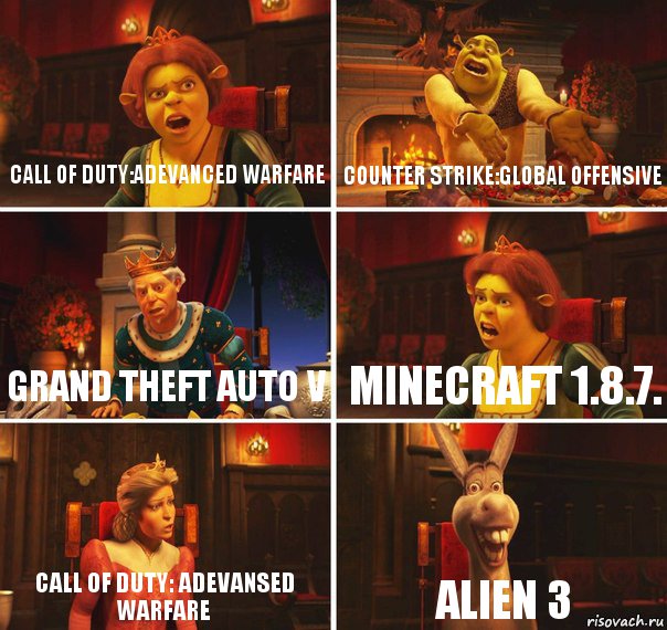 Call Of Duty:Adevanced Warfare Counter Strike:Global Offensive Grand Theft Auto V Minecraft 1.8.7. Call Of Duty: Adevansed Warfare Alien 3, Комикс  Шрек Фиона Гарольд Осел