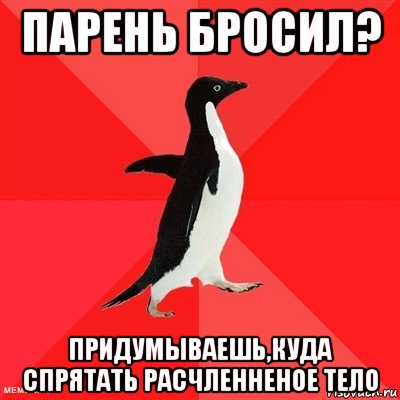 парень бросил? придумываешь,куда спрятать расчленненое тело, Мем  социально-агрессивный пингвин