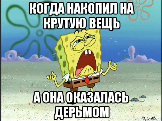 когда накопил на крутую вещь а она оказалась дерьмом, Мем Спанч Боб плачет