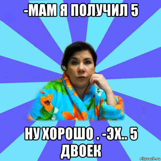 -мам я получил 5 ну хорошо . -эх.. 5 двоек, Мем типичная мама