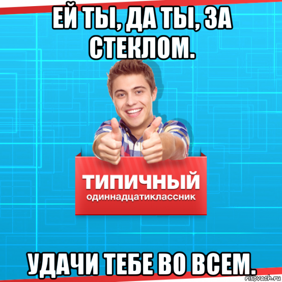 ей ты, да ты, за стеклом. удачи тебе во всем., Мем Типичный одиннадцатиклассник