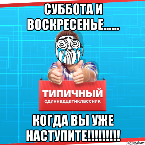 суббота и воскресенье...... когда вы уже наступите!!!!!!!!!, Мем Типичный одиннадцатиклассник