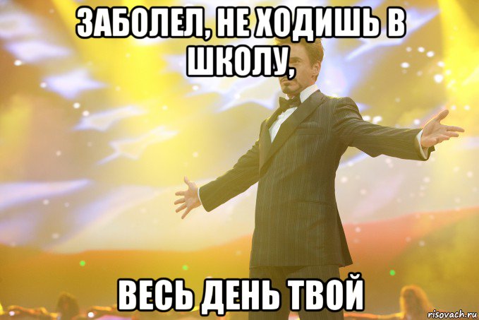 заболел, не ходишь в школу, весь день твой, Мем Тони Старк (Роберт Дауни младший)