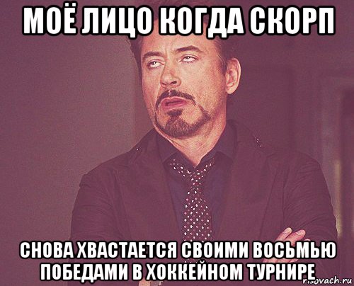 моё лицо когда скорп снова хвастается своими восьмью победами в хоккейном турнире, Мем твое выражение лица