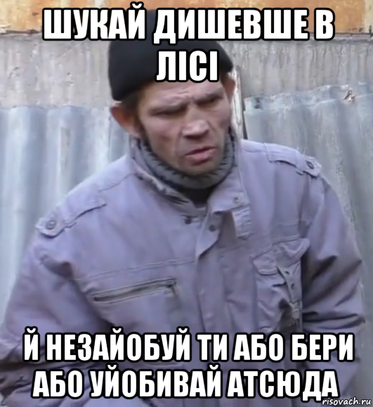 шукай дишевше в лiсi й незайобуй ти або бери або уйобивай атсюда, Мем  Ты втираешь мне какую то дичь