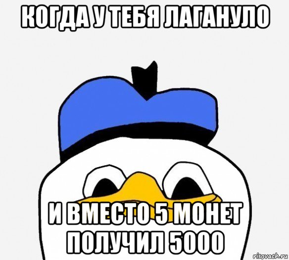 когда у тебя лагануло и вместо 5 монет получил 5000, Мем Утка