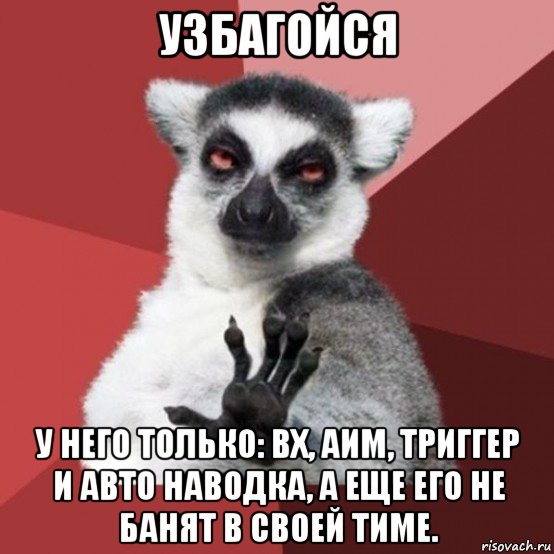 узбагойся у него только: вх, аим, триггер и авто наводка, а еще его не банят в своей тиме., Мем Узбагойзя