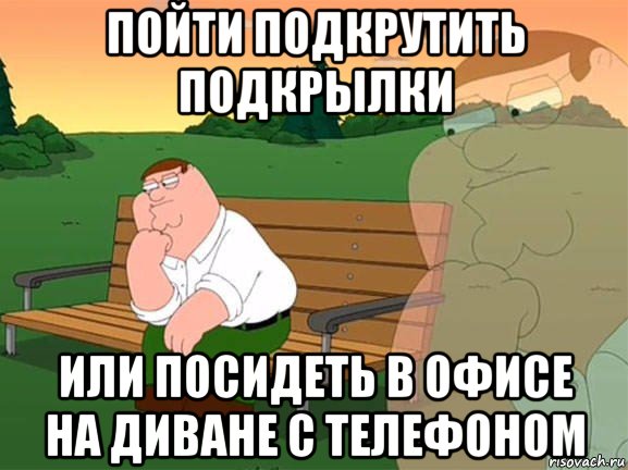 пойти подкрутить подкрылки или посидеть в офисе на диване с телефоном, Мем Задумчивый Гриффин