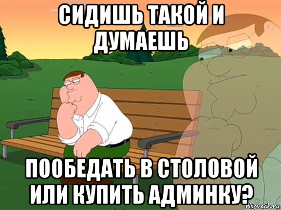 сидишь такой и думаешь пообедать в столовой или купить админку?, Мем Задумчивый Гриффин