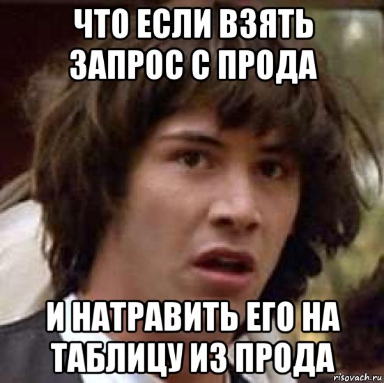 что если взять запрос с прода и натравить его на таблицу из прода, Мем А что если (Киану Ривз)