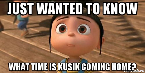 just wanted to know what time is kusik coming home?, Мем    Агнес Грю