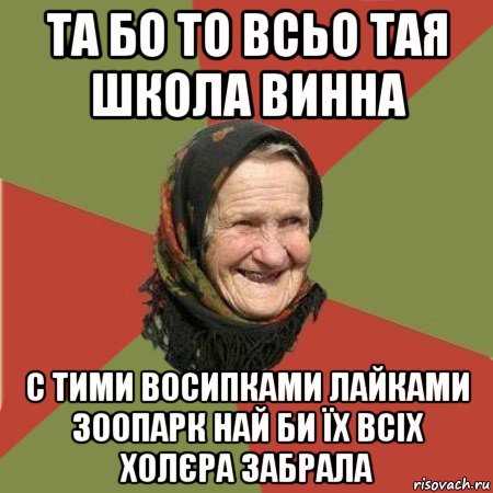 та бо то всьо тая школа винна с тими восипками лайками зоопарк най би їх всіх холєра забрала, Мем  Бабушка