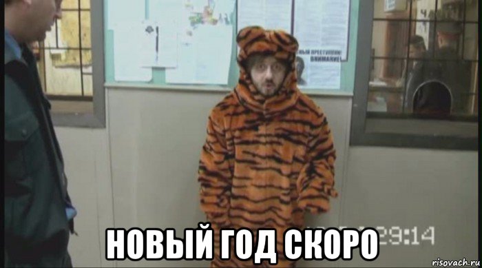  новый год скоро, Мем Бородач в костюме тигра (Наша Раша)
