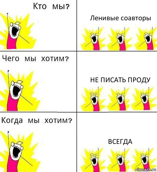 Ленивые соавторы Не писать проду Всегда, Комикс Что мы хотим