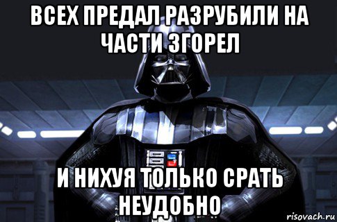 всех предал разрубили на части згорел и нихуя только срать неудобно, Мем Дарт Вейдер