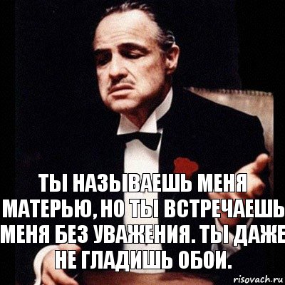 ты называешь меня матерью, но ты встречаешь меня без уважения. Ты даже не гладишь обои.