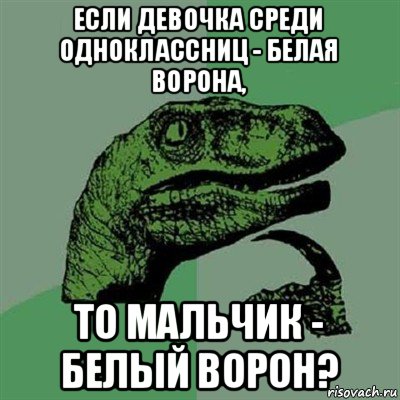 если девочка среди одноклассниц - белая ворона, то мальчик - белый ворон?, Мем Филосораптор