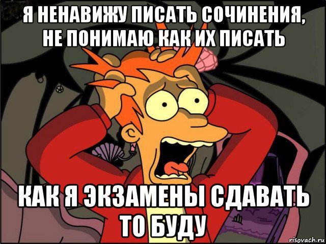 я ненавижу писать сочинения, не понимаю как их писать как я экзамены сдавать то буду, Мем Фрай в панике