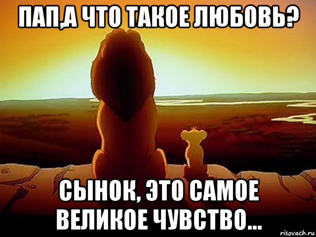 пап,а что такое любовь? сынок, это самое великое чувство..., Мем  король лев