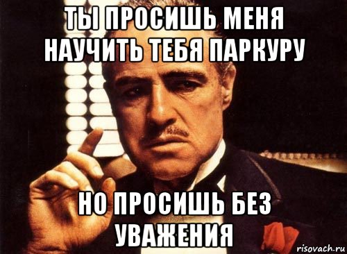 ты просишь меня научить тебя паркуру но просишь без уважения, Мем крестный отец