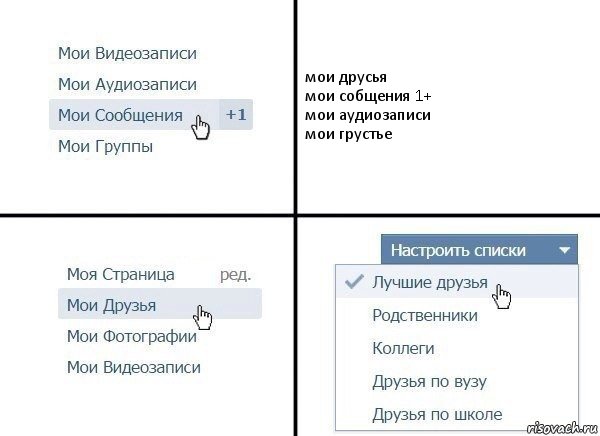 мои друсья
мои собщения 1+
мои аудиозаписи
мои грустье, Комикс  Лучшие друзья