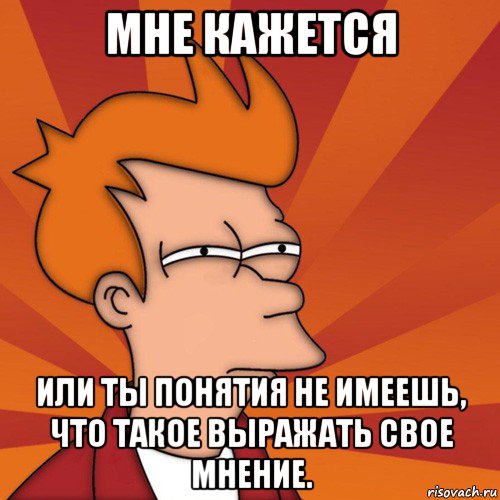 мне кажется или ты понятия не имеешь, что такое выражать свое мнение., Мем Мне кажется или (Фрай Футурама)