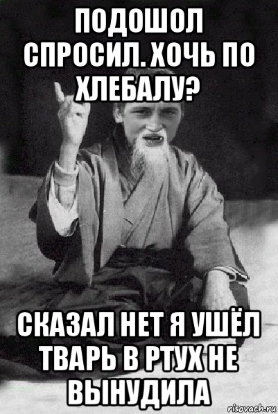 подошол спросил. хочь по хлебалу? сказал нет я ушёл тварь в ртух не вынудила, Мем Мудрий паца