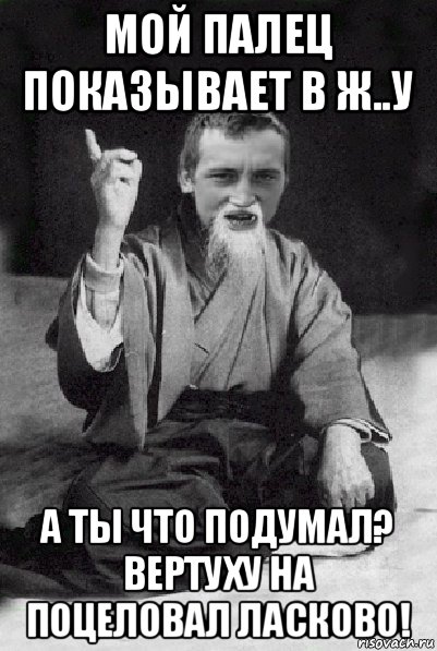 мой палец показывает в ж..у а ты что подумал? вертуху на поцеловал ласково!, Мем Мудрий паца