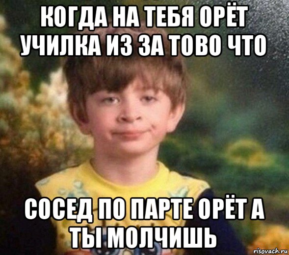 когда на тебя орёт училка из за тово что сосед по парте орёт а ты молчишь, Мем Недовольный пацан