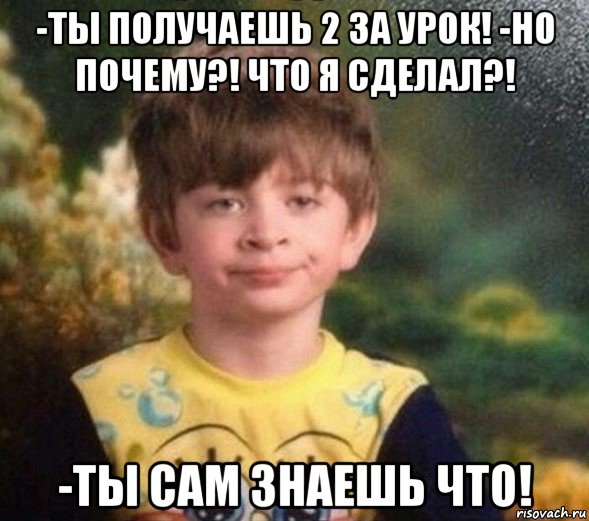 -ты получаешь 2 за урок! -но почему?! что я сделал?! -ты сам знаешь что!, Мем Недовольный пацан