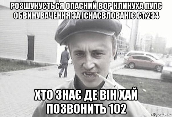 розшукується опасний вор кликуха пупс обвинувачення за існасвлованіє ст.234 хто знає де він хай позвонить 102, Мем Пацанська философия