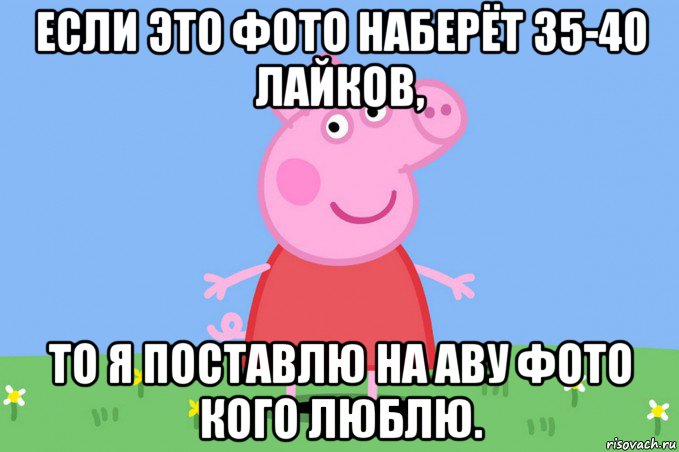 если это фото наберёт 35-40 лайков, то я поставлю на аву фото кого люблю., Мем Пеппа