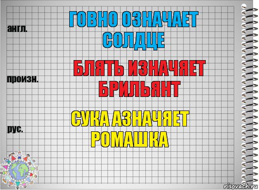 говно означает солдце блять изначяет брильянт сука азначяет ромашка, Комикс  Перевод с английского