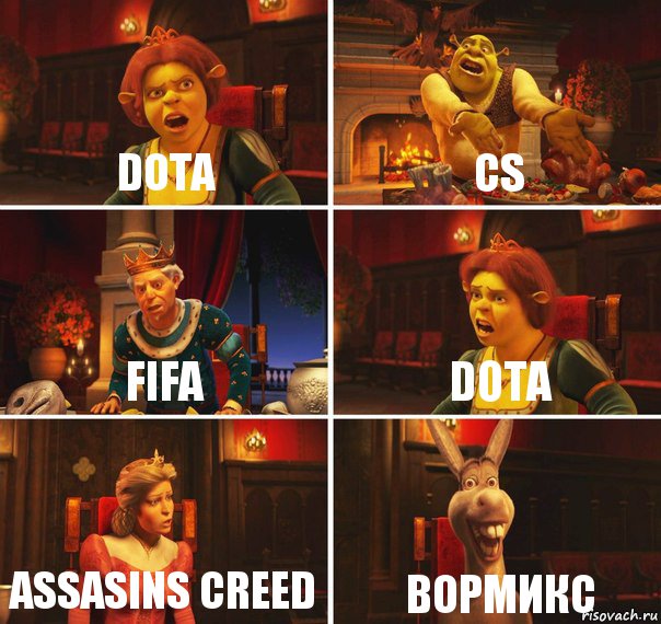 DOTA CS FIFA DOTA ASSASINS CREED вормикс, Комикс  Шрек Фиона Гарольд Осел