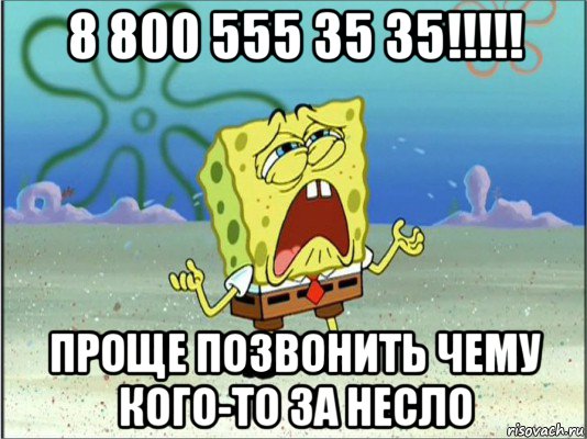 8 800 555 35 35!!!!! проще позвонить чему кого-то за несло, Мем Спанч Боб плачет